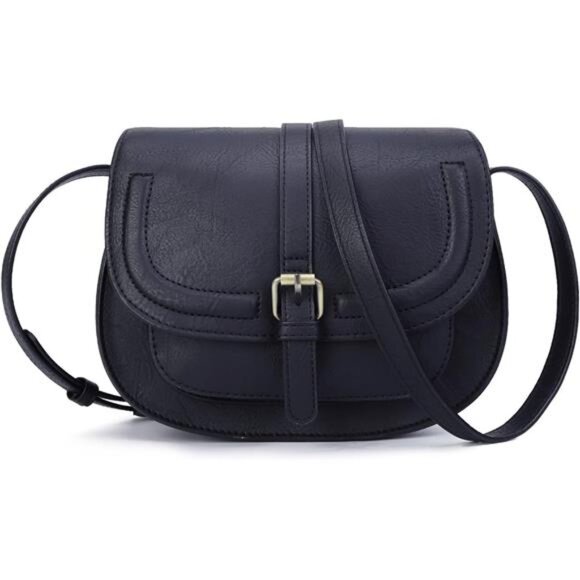 Handbags - Small Saddle Purse, Vegan Leather Deep Black